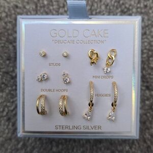GOLD CAKE Steeling Silver Mini Earrings, Brand New, 5 PAIRS
